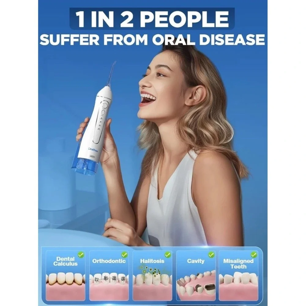 Oralfree Water Dental Flosser Cordless for Teeth Cleaning - 4 Modes Oral Irrigat